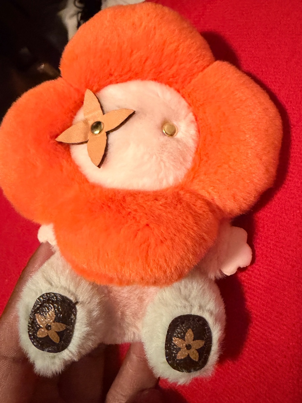 Plush Orange Flower Key & Card Holder - Soft Fur Accessory